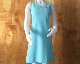 1960s mod turquoise sleeveless dress by David Crystal Fashions with alligator logo