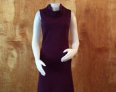 Vintage purple mini dress 1960 s Junior Accent purple wool knit pockets cowl neck mod mini dress 1960 s fashion theater sleeveless dress
