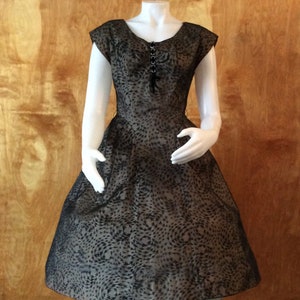 black flocked arrows swirled dress with rhinestones vintage rockabilly 1950s party dress  theater costume VLV swing dancing dress