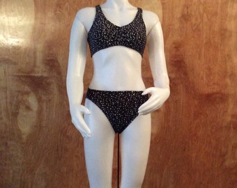 Vintage bikini 1960’s blue and white moons and stars unworn vintage bikini athletic back novelty print bathing suit