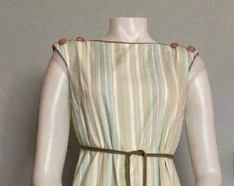 Vintage shift dress 1950s 1960s cotton pastel stripe shift vintage summer dress day dress belt