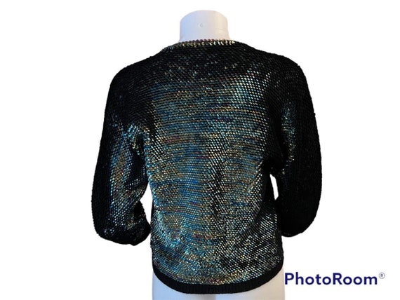 Vintage 1950s 1960s iridescent sequin black knit … - image 3
