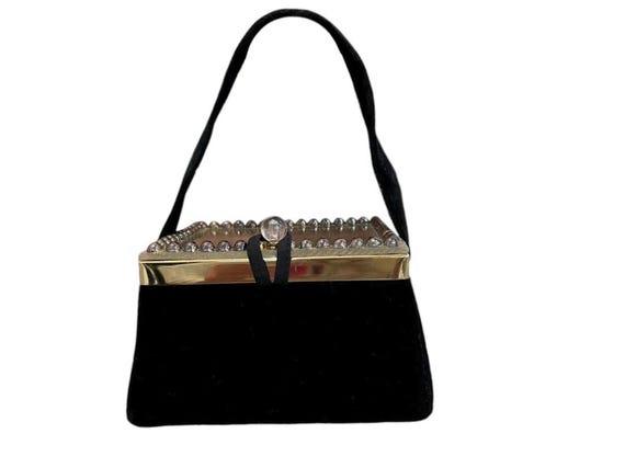 Vintage Black Velvet Trapezoid Box Purse by Britemode Clear
