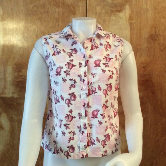 Vintage Novelty Print Blouse Shirtmodes Cotton Fruit Flowers