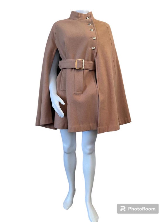 1960s womens belted cape camel wool mod cape 1960s