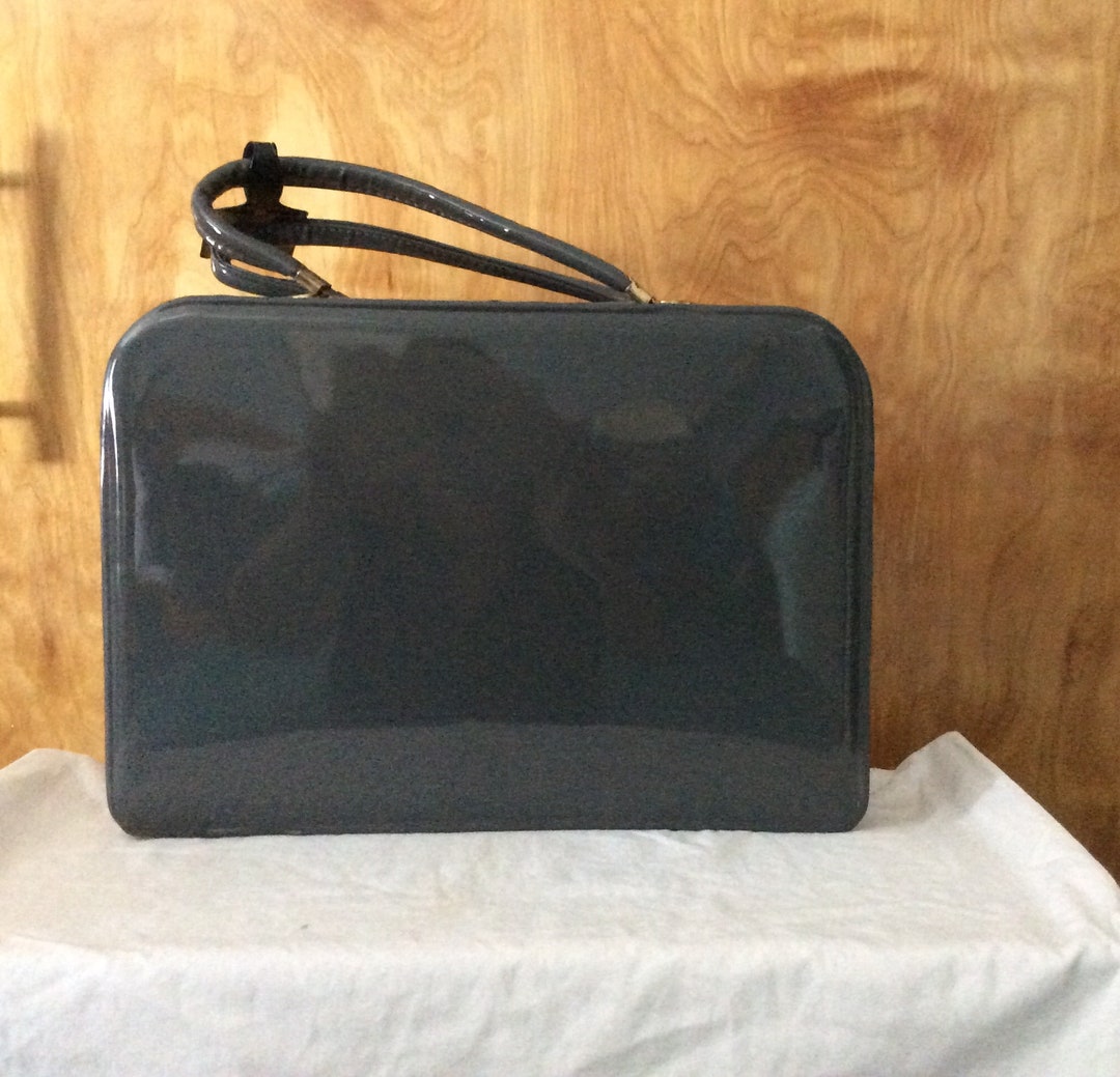 Vintage Gray Vinyl Patent Leather Carry on Bag 1960s 1970s Etsy