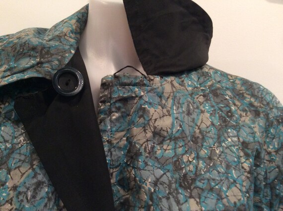 Vintage cape reversible turqoise abstract print b… - image 4