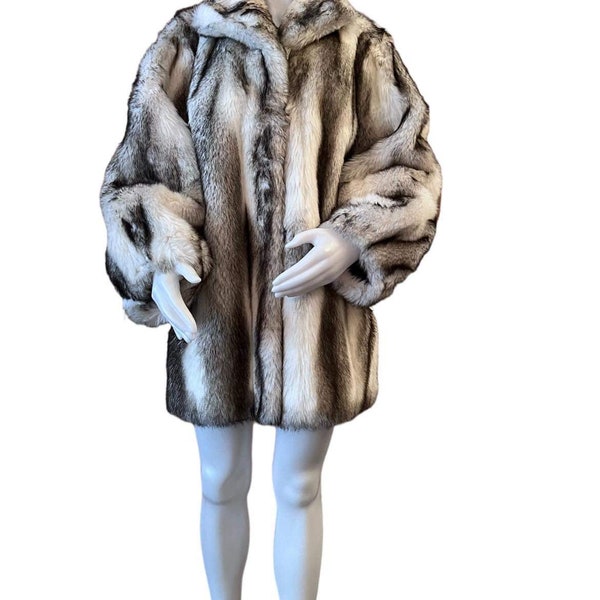 Vintage faux fur coat tissavel  France fox fur jacket 1970s faux fur hip length jacket vintage winter coat 1970s womens coat