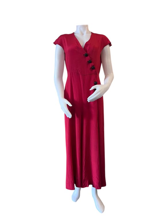 Vintage 1930s beach pajamas jumpsuit red silk - image 1