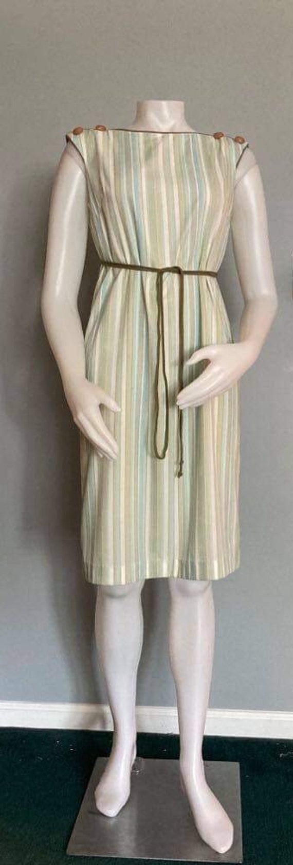 Vintage shift dress 1950s 1960s cotton pastel str… - image 1