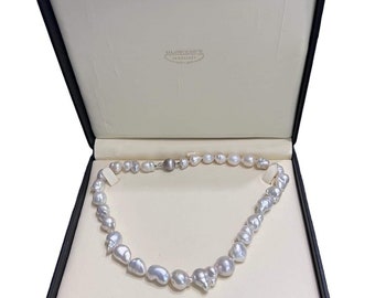 Baroque pearl necklace with 18K and diamond ball clasp Masterpiece Jewellery opals and gems large lustrous baroque pearl choker original box