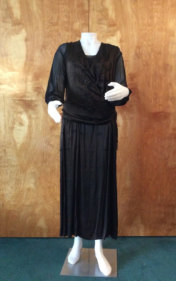 Antique Edwardian dress 1910-1918 black silk …