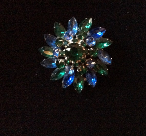 Vintage brooch marquis blue glass marquis green g… - image 9
