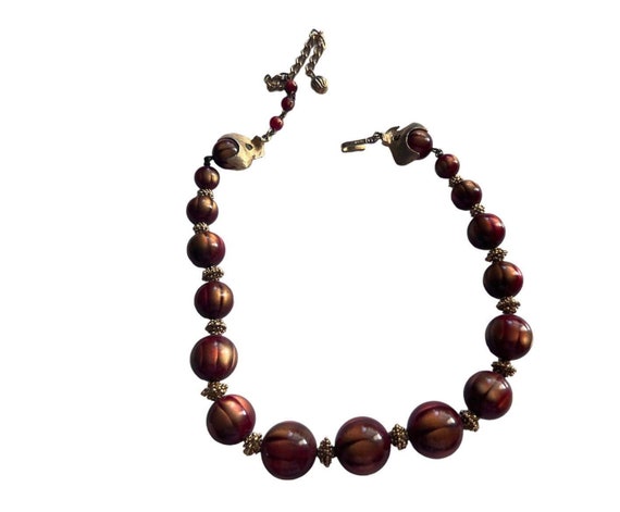 Vintage Trifari necklace beaded brown bronze art … - image 6