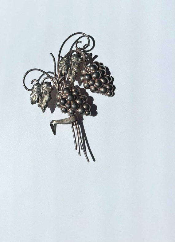 Vintage sterling vermeil grape cluster brooch larg