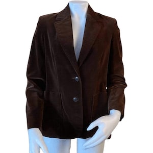 Vintage cotton velvet blazer by Personal dark chocolate brown blazer 1970s fashion 80s womenswear brown velvet jacket with pockets