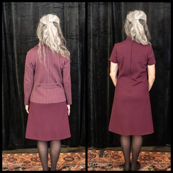 XL 1960s Set Purple Tweed Autumn Jacket Lilac Day Dress Ensemble