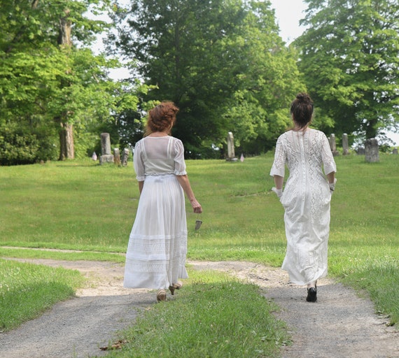 Edwardian Lawn Dress White Cotton Gauze 1910s Lace Insets Edwardian Lawn Dress White Cotton Gauze 1910s Lace Insets