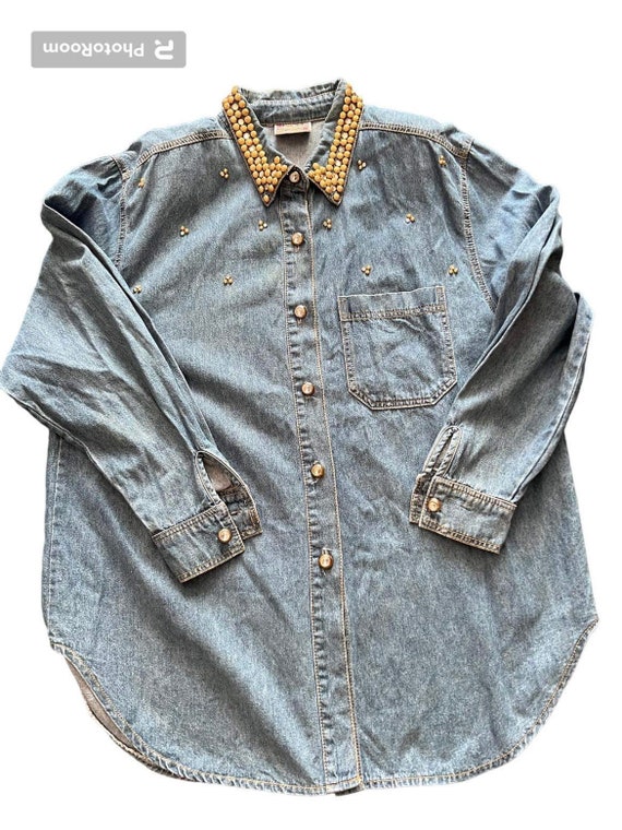 Vintage cotton denim bedazzled shirt by Monique F… - image 9