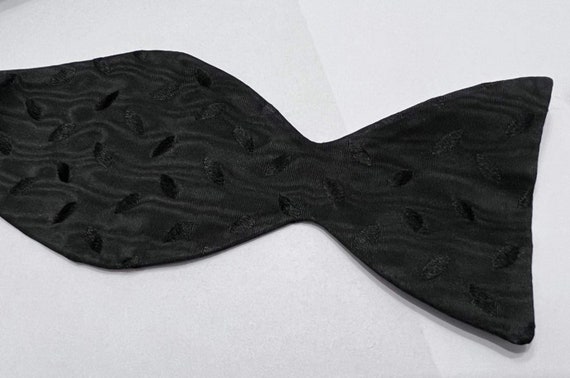 Vintage bow tie tone on tone black silk rayon adj… - image 5