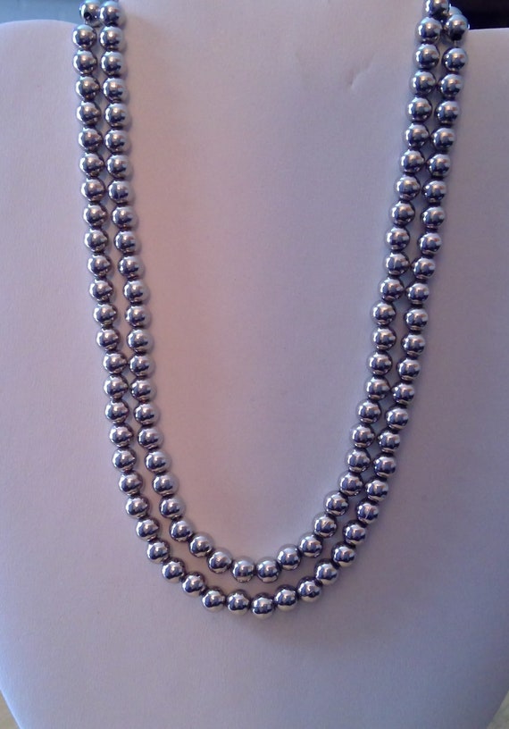 vintage NAPIER silver beaded double strand neckla… - image 1
