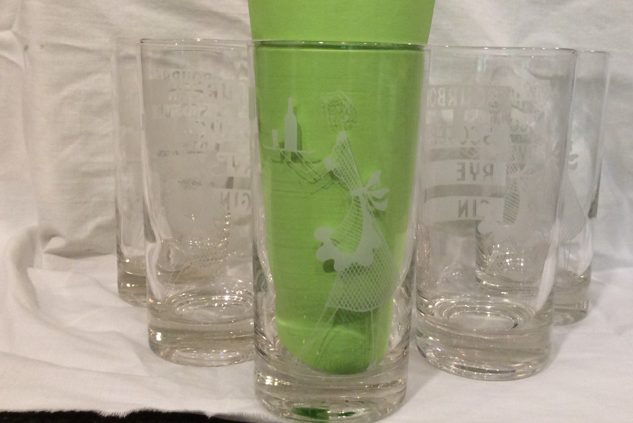 Set of 6 Mid Century Bar Glasses Novelty Vintage Barware Tall Etsy