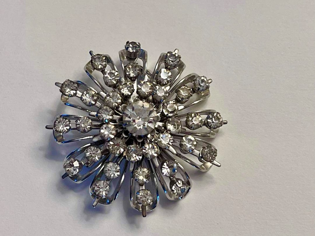 Broche Étoile Corocraft Vintage à Paillettes Métal Texturé - Demi-Dôme Trembleur - Occasion