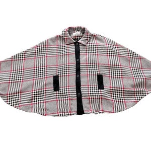 Plaid button front cape with leather belt Venezia Woman red white black fall autumn cape image 10