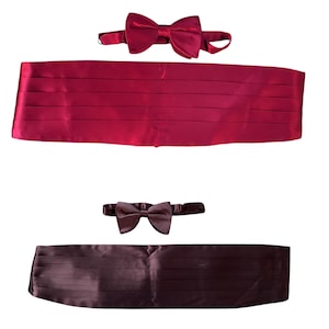 cummerbund and bow tie set choice of red or black satin wide cummerbund size large bow tie vintage formalwear wedding prom
