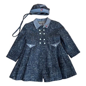 Vintage little girls coat and hat 1950s wool Kute Kiddies gray fleck half belted back spring fall winter dress coat size 4