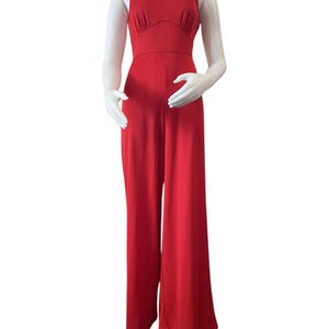 Vintage 1960s-1970s red jumpsuit wide legs keyhole back vneck sexy jumpsuit mod jumpsuit 1960s women’s fashion