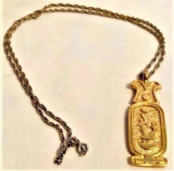 Vintage Egyptian Revival pendant necklace hierogl… - image 3