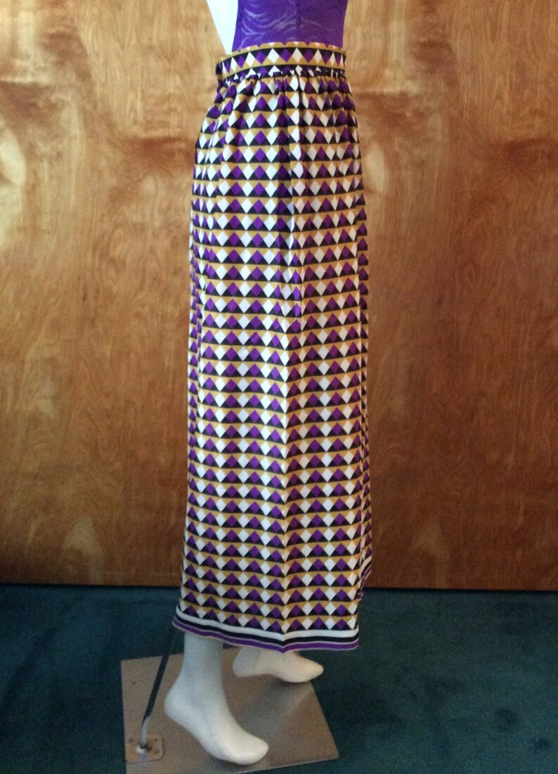 Vintage 1960s Maxi Skirt Geometric Print Purple and Gold - Etsy