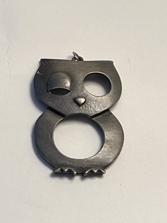 Vintage owl pendant extra large pewter 1970s penda