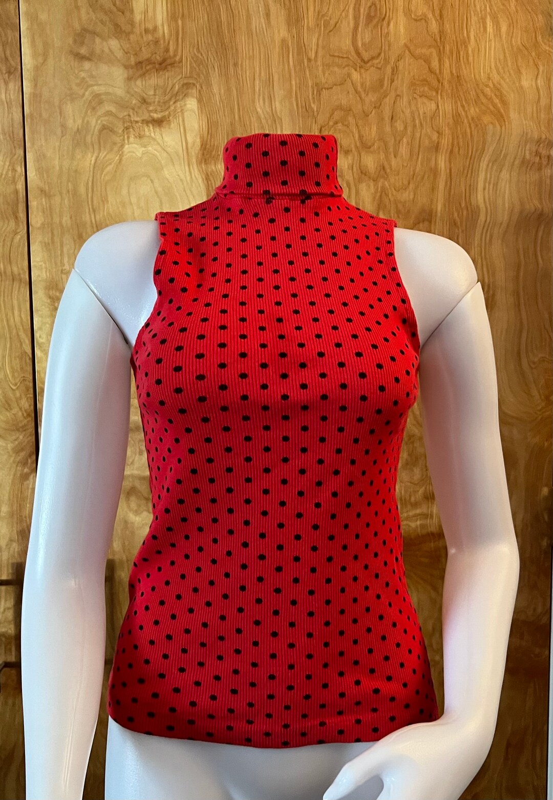 Vintage Sleeveless Turtleneck Cold Shoulder Red With Black Polka Dots ...