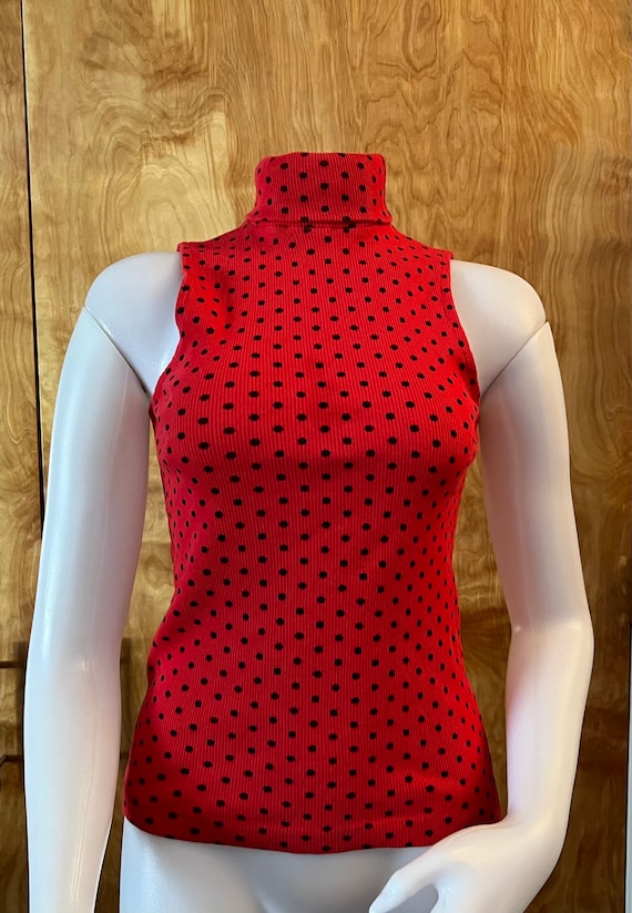 Vintage sleeveless turtleneck cold shoulder red w… - image 1