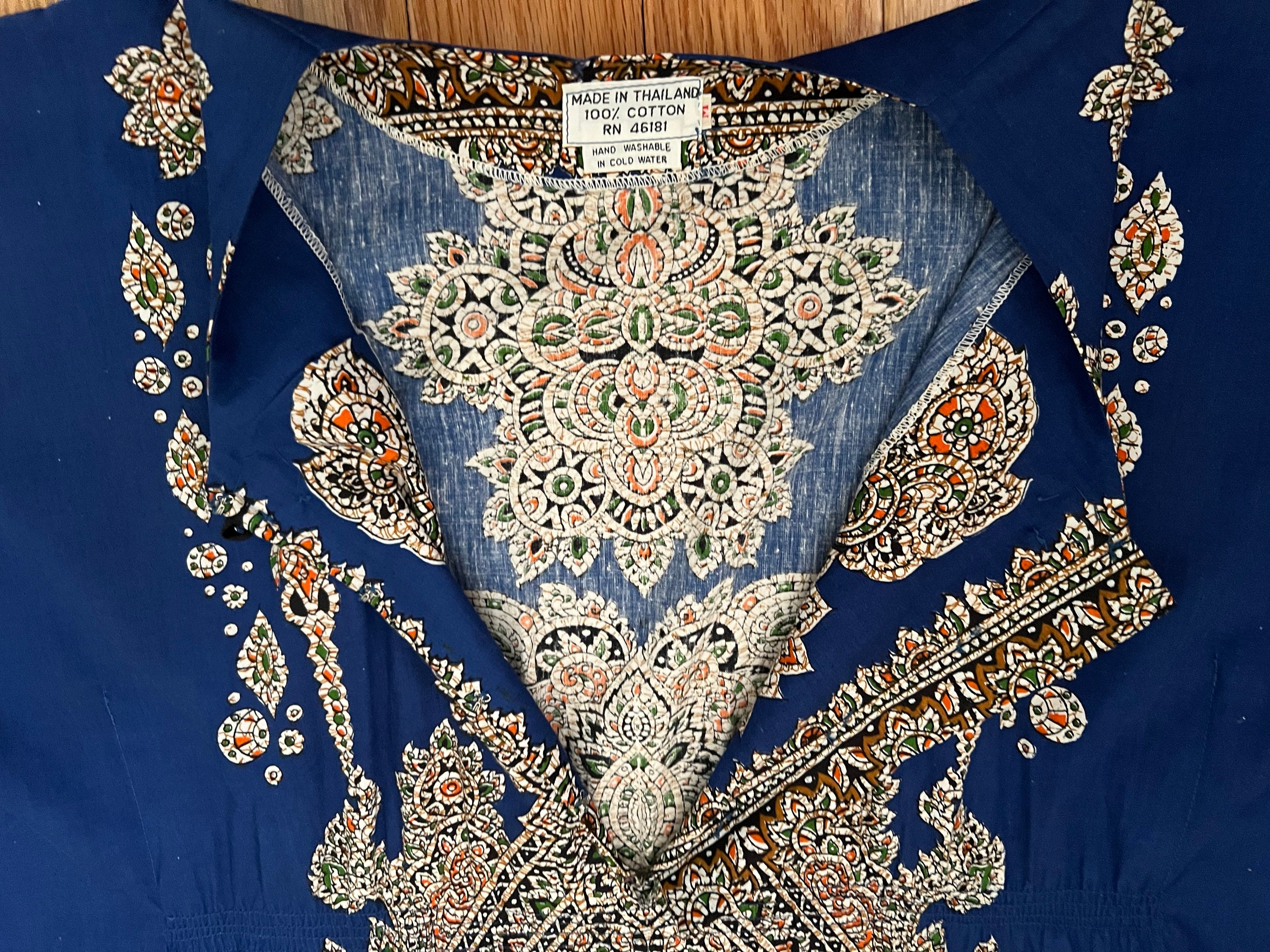 1970s Caftan Dashiki Style Thai Cotton Cinched Waist Bold - Etsy