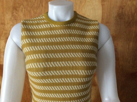 Vintage dress 1960s mod dress mustard chevron str… - image 3