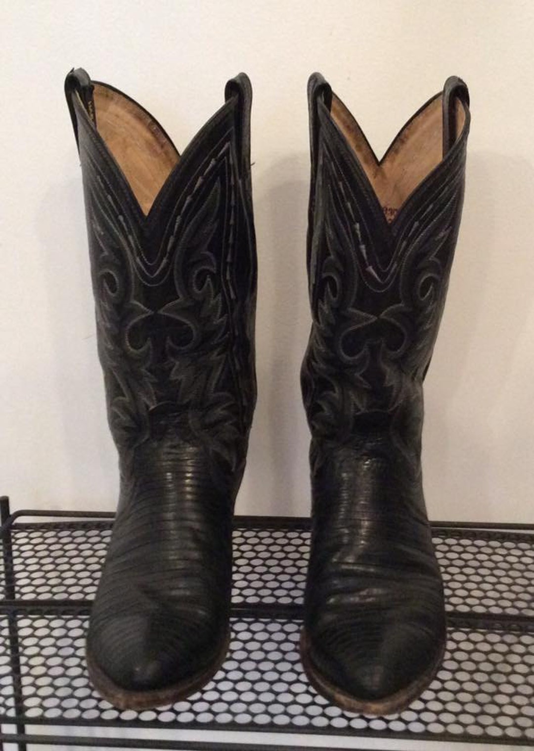 Dan Post Black Leather and Lizard Western Boots Size 8D Vintage - Etsy