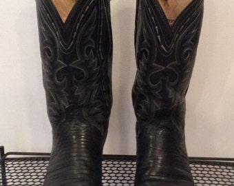 Dan Post bottes western en cuir noir et lézard taille 8D vintage