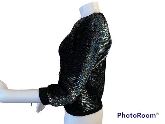 Vintage 1950s 1960s iridescent sequin black knit … - image 2