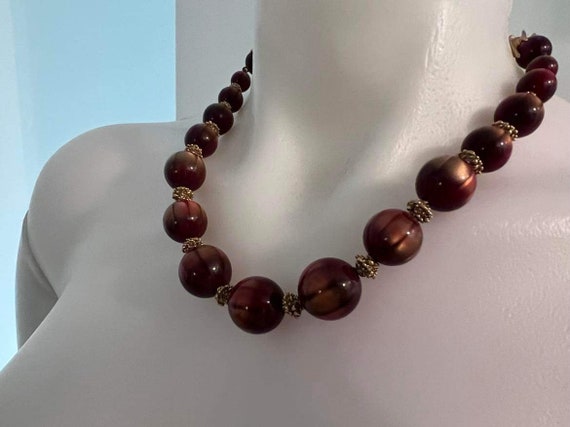 Vintage Trifari necklace beaded brown bronze art … - image 4