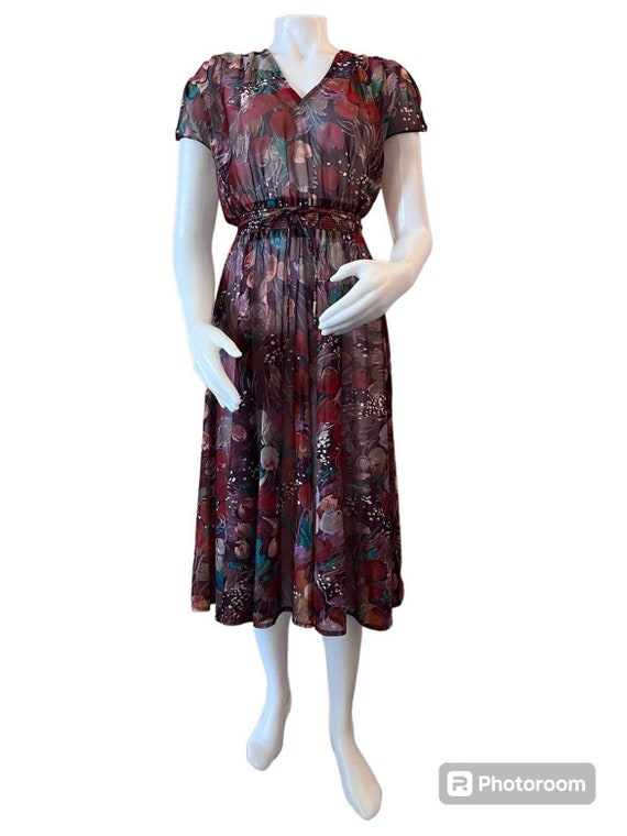 Vintage dress semi sheer floral print shirt petal… - image 1