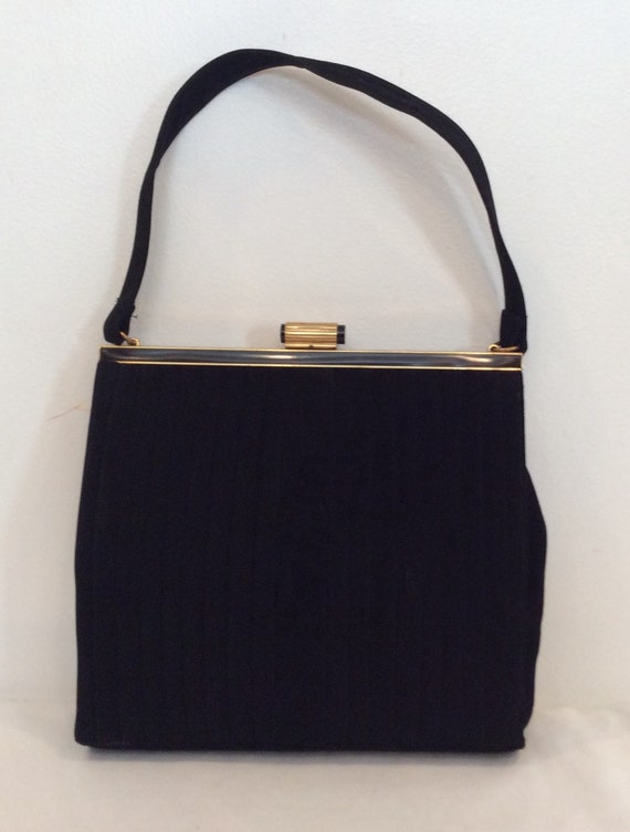 KORET Vintage Handbag 1950s Black Non crockable Suede Calf Art Deco Style Gold Black Enamel Clasp Classy Elegant Black Purse Gift for Her Etsy