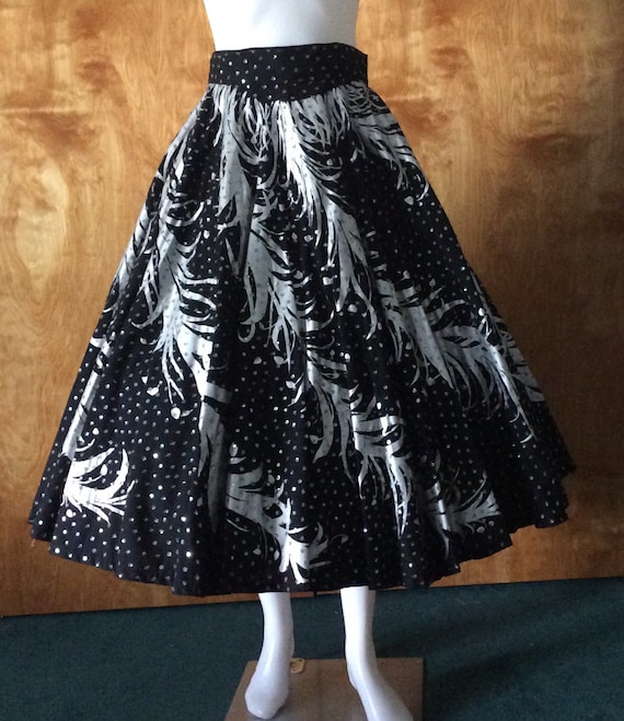 vintage Mexican hand painted circle skirt black s… - image 1