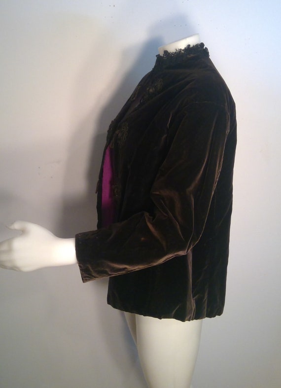 Victorian Edwardian black velvet jacket quilted l… - image 4