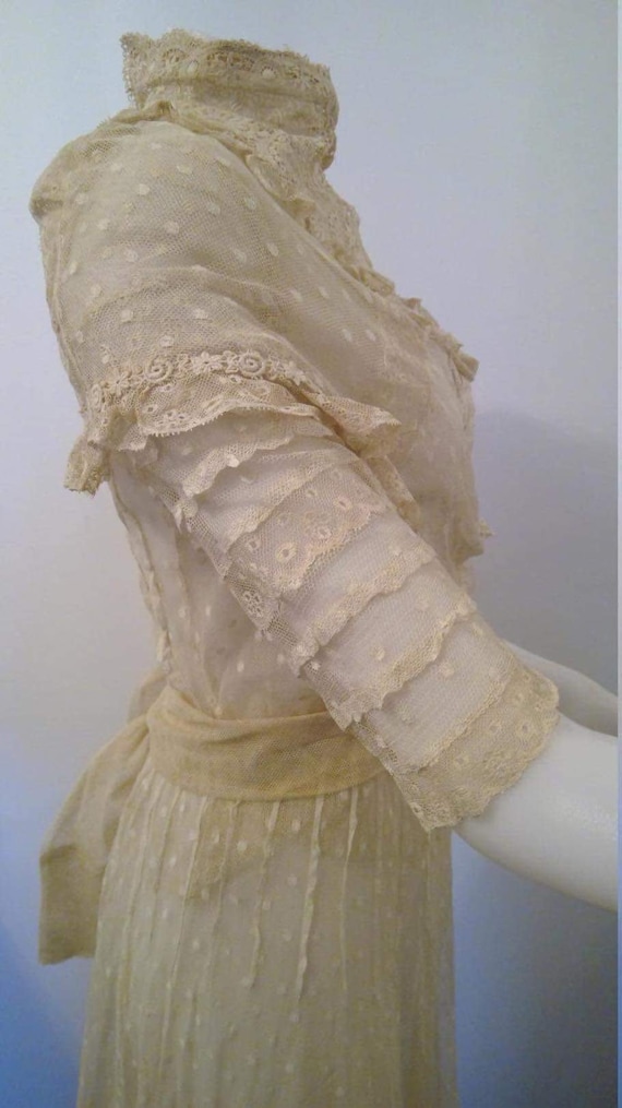 Antique Edwardian lingerie  dress mesh lace tea d… - image 6