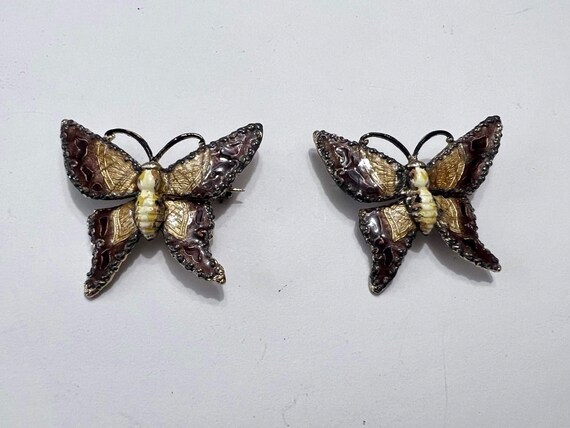 Enamel repousse butterflies brown enamel butterfl… - image 8