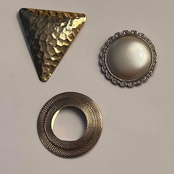 Vintage scarf clips bulk lot of 3 hammered gold faux pearl gold circle vintage fashion accessories