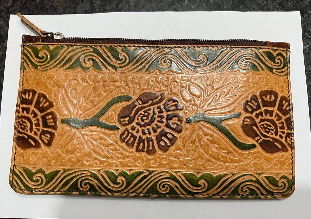 Vintage Tooled Leather Purse by WILSONS LEATHER PELLE Studio Floral Red